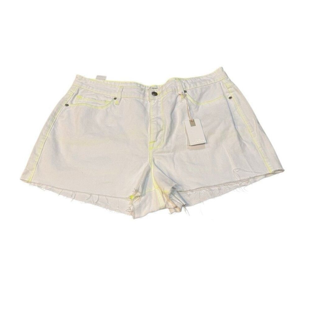 NWT Good American 90s High Waist White & Neon Denim Cutoff Shorts Size 15